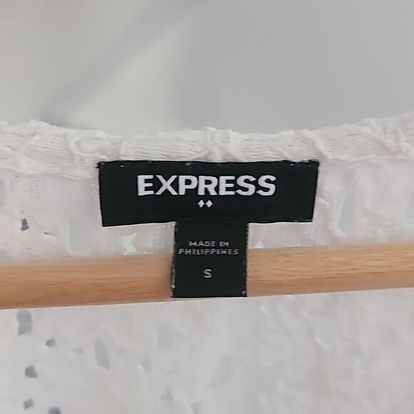 Express White lace crochet boho beach Half sleeve top size small women's summer - Picture 2 of 6